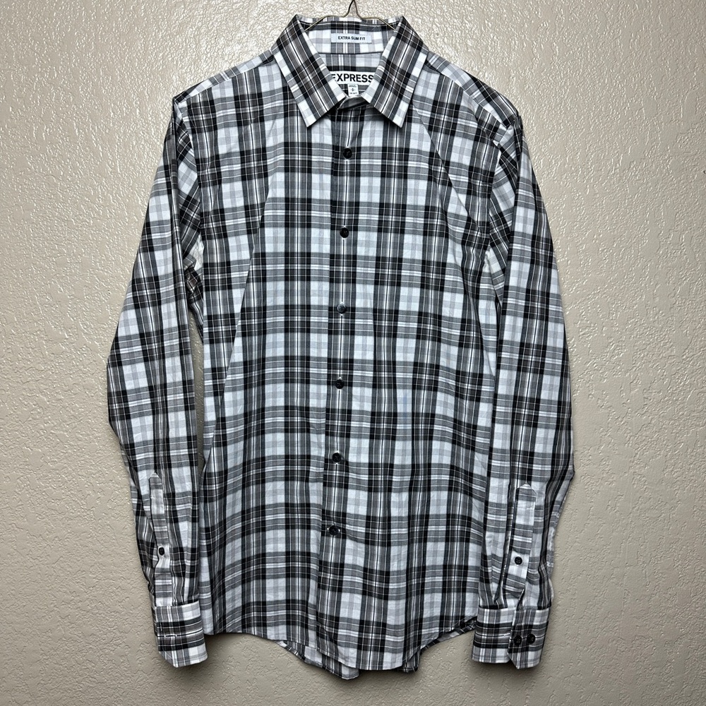 Express Men's Checkered Black and White Shirt